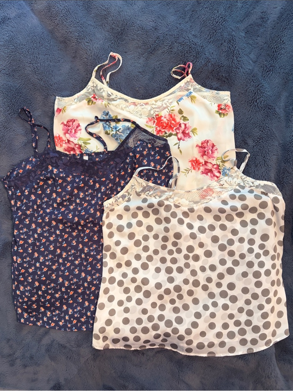 Set of 3 Floral & Polka Dot Lace-Trim Cami Tank Tops, size large